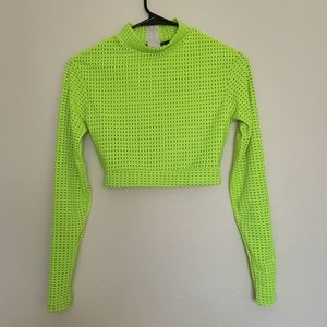 Acacia swimwear indo neon green/yellow long sleeve crop mesh zip back rash guard